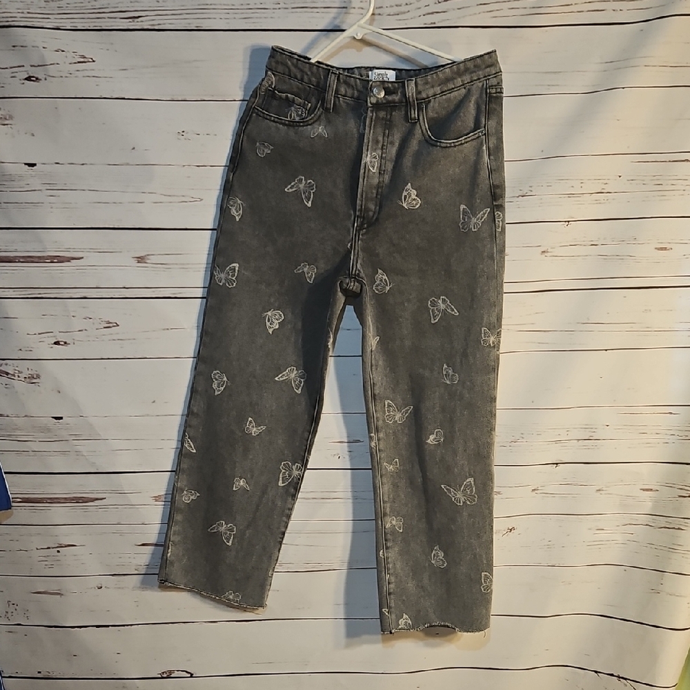 Simple Society High Waist Cropped Jeans Wide Leg Y2K Grunge Fashion ,28